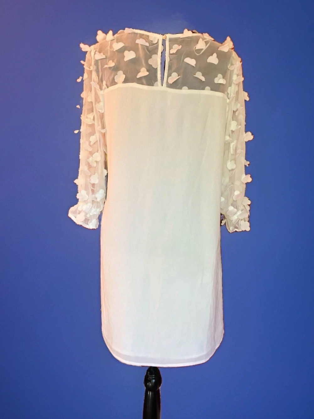 CeCe NWT Ivory Sheer Floral-Appliqué Long Sleeve Shift Dress, Size M - Picture 3 of 15